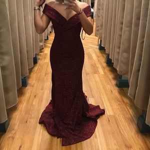 Jovani Maroon Sparkly Prom Dress